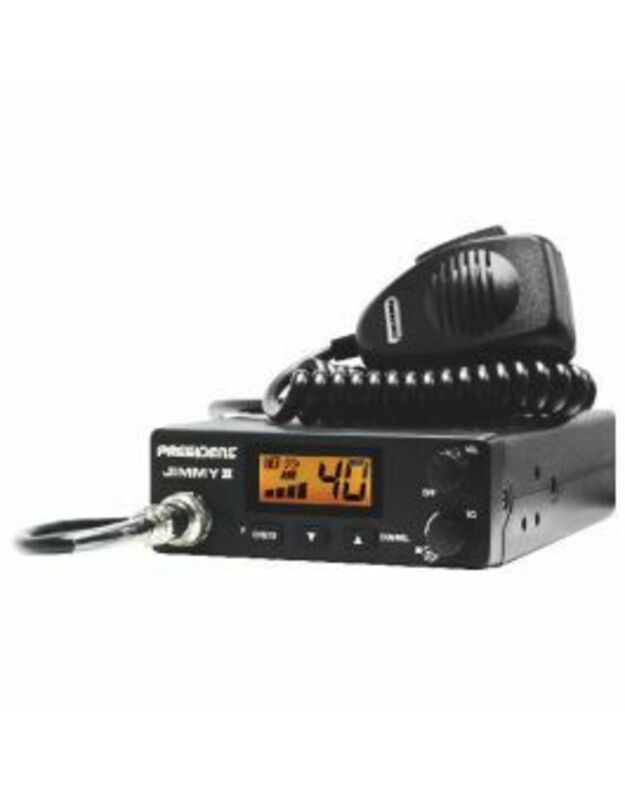 CB radijas PRESIDENT JIMMY II ASC (siųstuvo galia - 4W, maitinimas - 13,2V, kanalų skaičius - 40, triukšmų slopinimas - taip, 170x125x45 mm) 