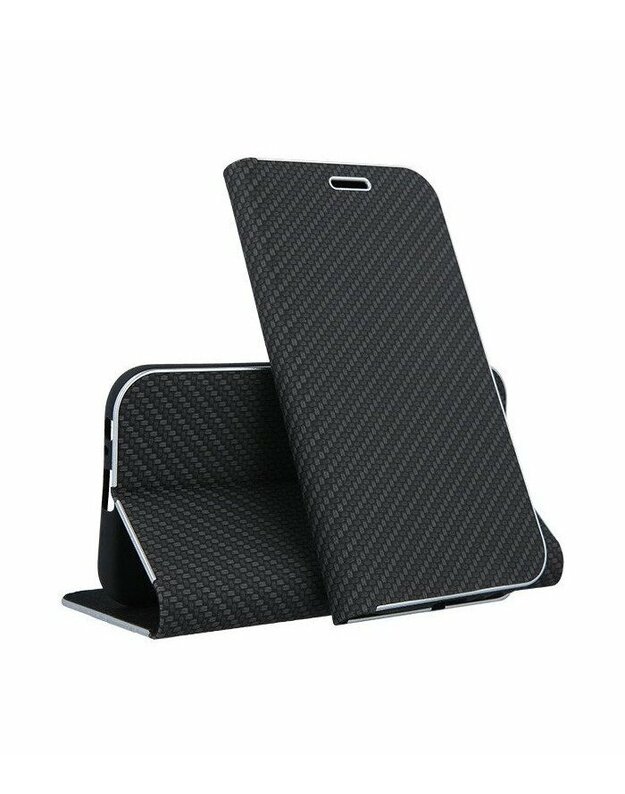Juodas atverčiamas Carbon dėklas Samsung Galaxy S9 telefonui "Book Vennus Carbon Z"