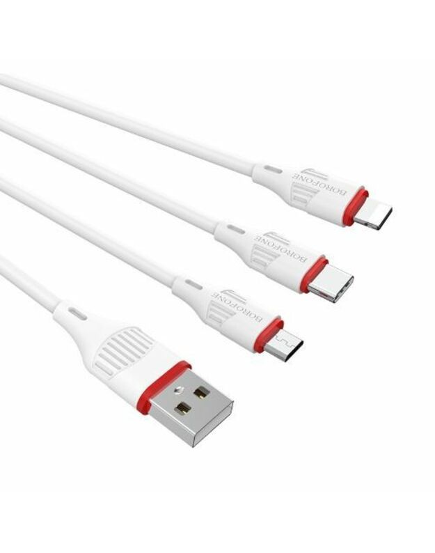 USB kabelis Borofone BX17 3in1 microUSB-Lightning-Type-C baltas