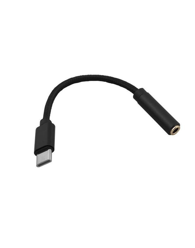 Aukštos kokybės USB-C adapteris prie „miniJack“ 3,5 mm lizdo. Juodas gaminys su patvariu pintu kabeliu. Puikus priedas mobiliesiems įrenginiams, neturintiems 3,5 mm „miniJack“ lizdo.