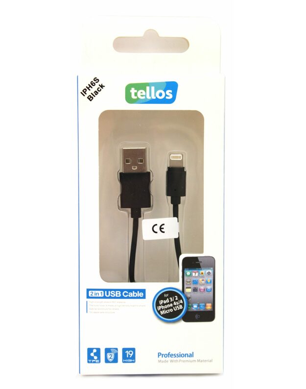 USB kabelis Tellos Professional Apple Lightning juodas, 1.0m