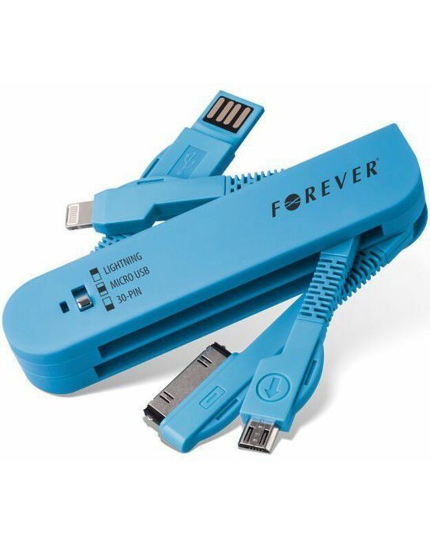 Forever Kabelis 3in1 micro USB do iPhone 4/5 mėlynas