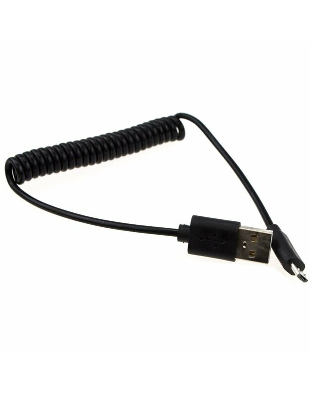 Coiled Micro-USB cable, 0.6 m, black