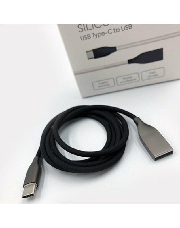   Silikoninis kabelis USB - USB-C (juodas, 1m)