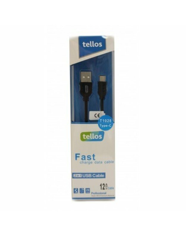 USB Type-C kabelis "tellos"baltas, 1.2m