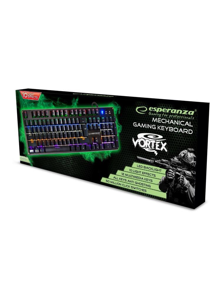 Klaviatūra mechaninė Esperanza VORTEX EGK801 (USB 2.0, juodos spalvos)