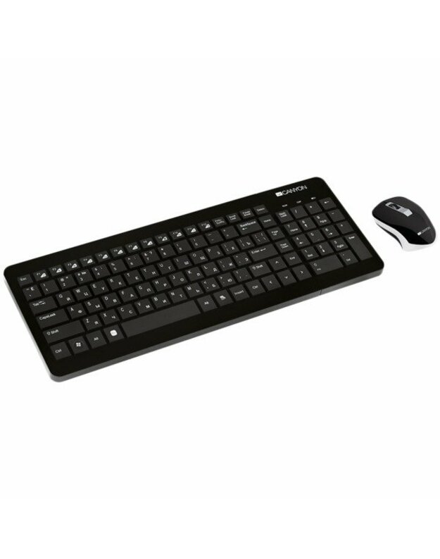  CANYON 2.4GHz wireless combo-set, keyboard 105 keys, chocolate key caps, KT layout (black); mouse adjustable DPI 800/1200/1600, 3 buttons (black)