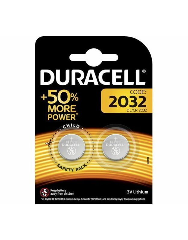 Ličio baterija CR2032 3V Duracell 2vnt pakuotėje