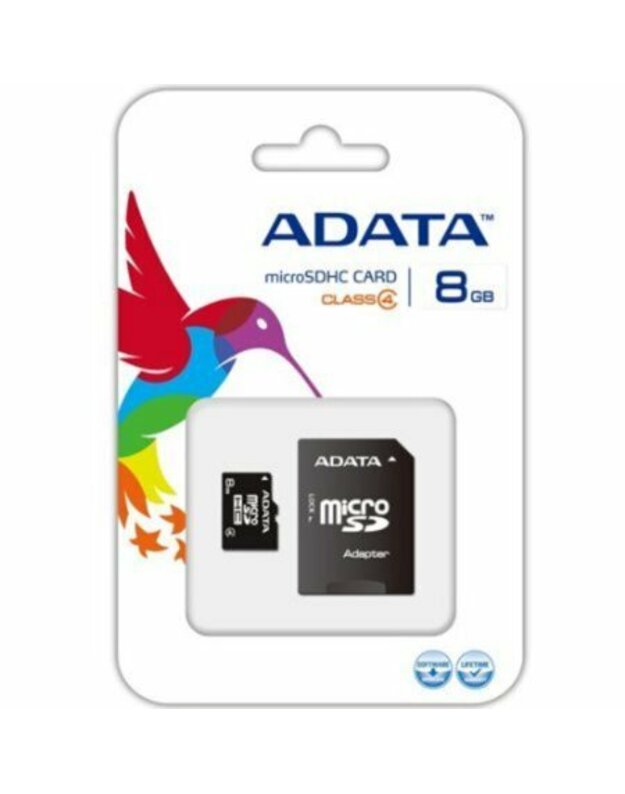 Atm.kort. ADATA 8GB microSDHC C4+adapter