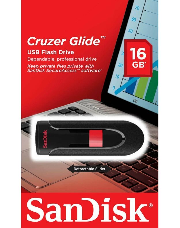 Atmintukas SanDisk Cruzer Glide 16GB USB2, Naujoviškas dizainas