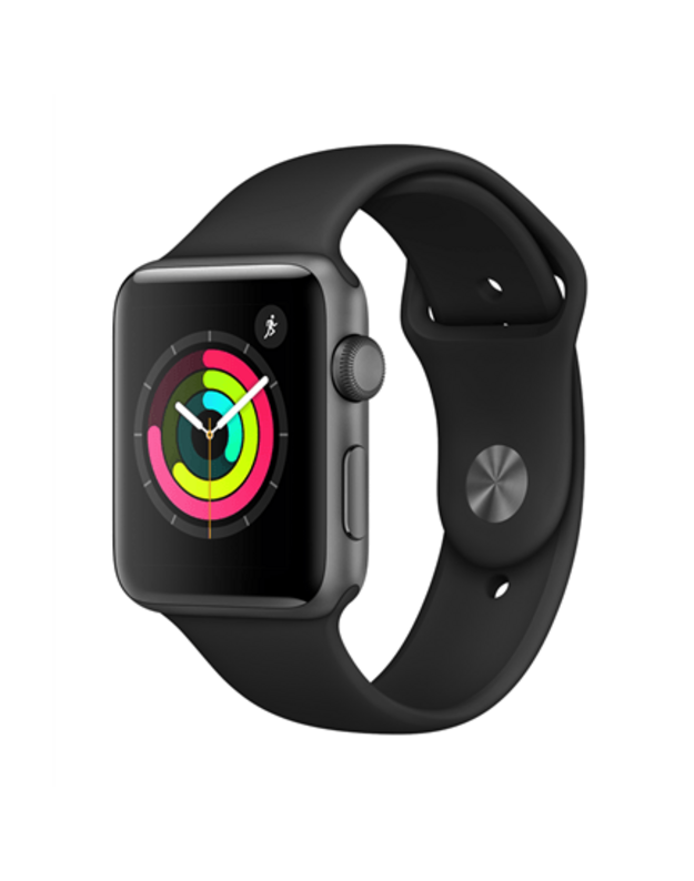 Apple Watch Series 3 GPS 42mm Pilko aliuminio korpusas su juodu dirželiu