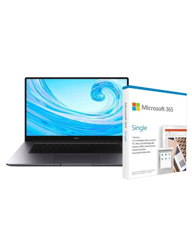 Nešiojamas kompiuteris HUAWEI MateBook D 15 WAQ9BR - Ryzen 5, 8GB RAM, 256GB SSD, Win10 inkl. Microsoft 365 Single  