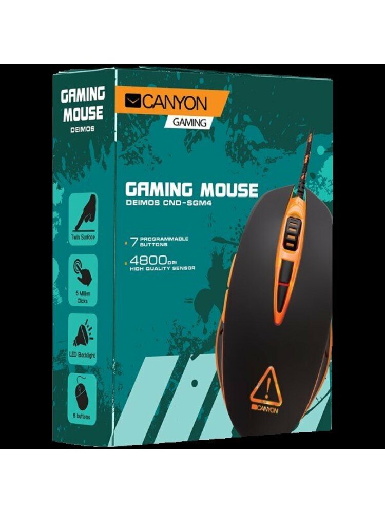 CANYON Optical gaming mouse, adjustable DPI setting 800/1600/2400/4800, LED backlight, Black, cable length 1.55m, 126*70*42mm, 0.144kg 