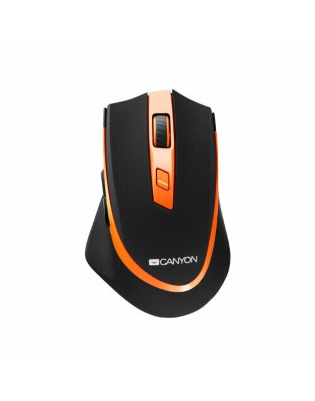 CANYON MW-13 2.4 GHz Wireless mouse ,with 6 buttons, DPI 800/1200/1600/2000/2400, Battery:AAA*2pcs ,Black-Orange 77.4*120.6*40.5mm 79g,