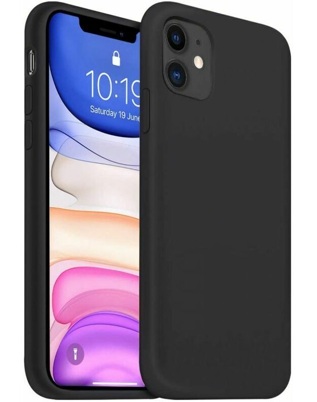 Juodas silikoninis dėklas Apple iPhone 11 "Liquid Silicone" 1.5mm