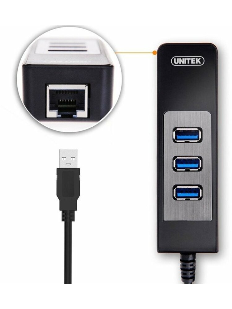 Unitek - Adapter USB3.0 to Gigabit + hub 3x USB3.0; Y-3045