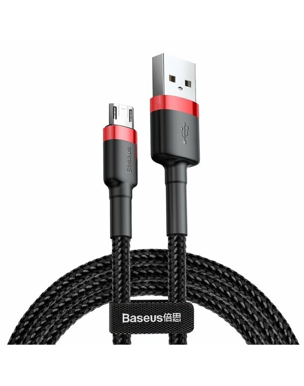 Kabelis USB2.0 A kištukas - micro USB kištukas 1.0m QC3.0 su nailoniniu šarvu Cafule raudonas/juodas BASEUS