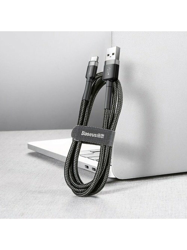 Kabelis USB2.0 A kištukas - USB C kištukas, 2.0m QC3.0 su nailoniniu šarvu Cafule pilkas/juodas BASEUS