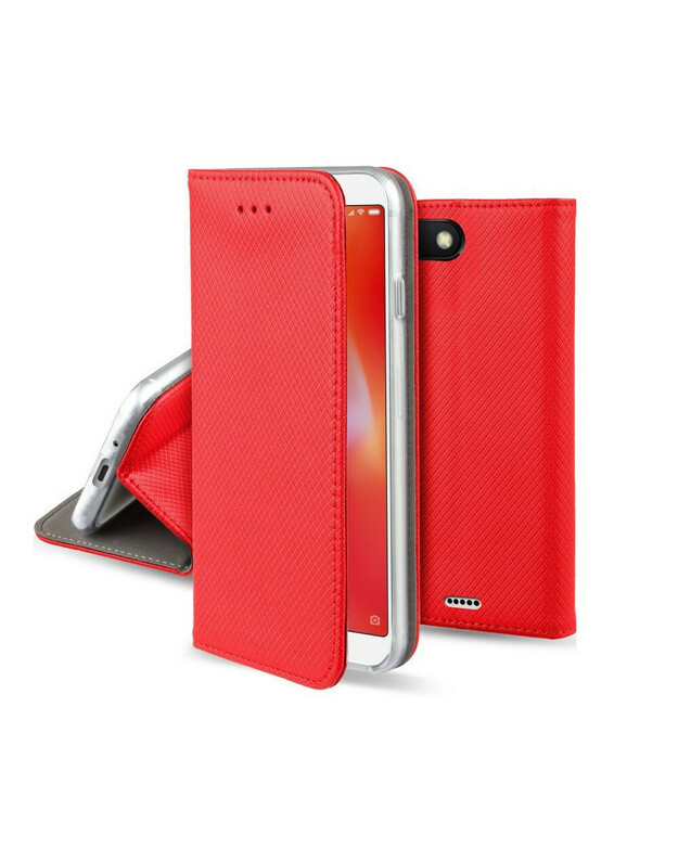Xiaomi Redmi Note 12 4G (Global) telefono dėklas, knygų dėklas, atverčiamas dėklas, banko kortelės laikiklis, magnetinis užsegimas, raudona