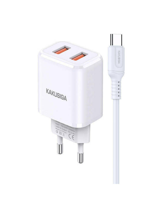 Sieninis įkroviklis 18W USB + Kabelis USB - USB-C KAKUSIGA KSC-917 baltas