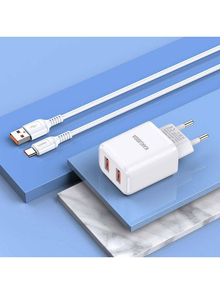 Sieninis įkroviklis 18W USB + Kabelis USB - USB-C KAKUSIGA KSC-917 baltas