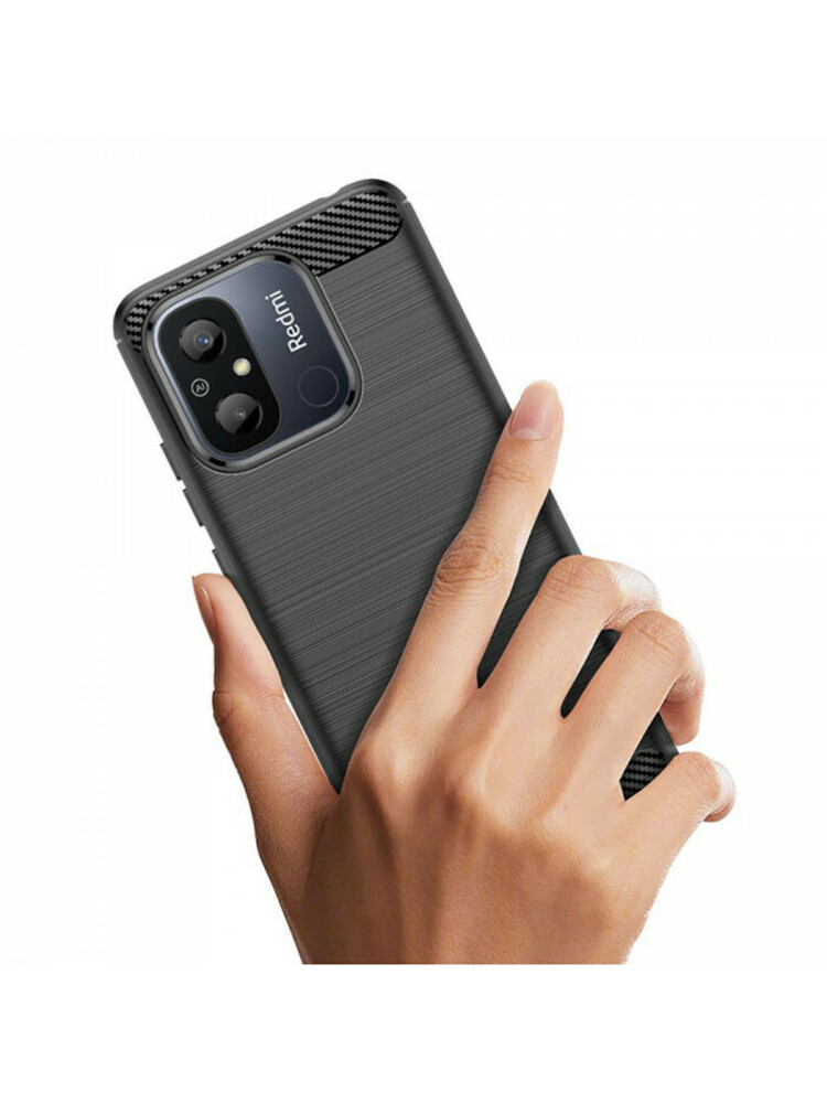 Juodas dėklas Xiaomi Redmi 12C telefonui "Tech-Protect TPUCarbon"