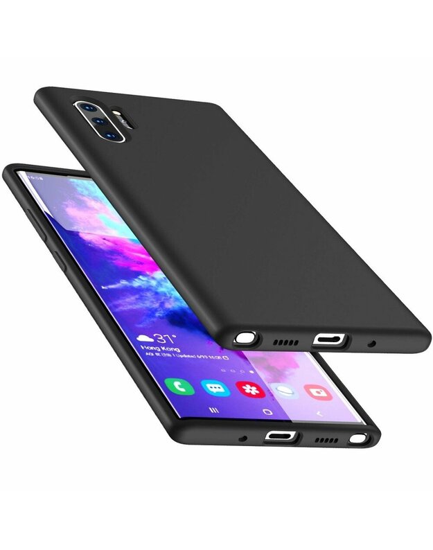 Juodas silikoninis dėklas Samsung Galaxy N975 Note 10 Plus telefonui "Liquid Silicone" 2.0mm