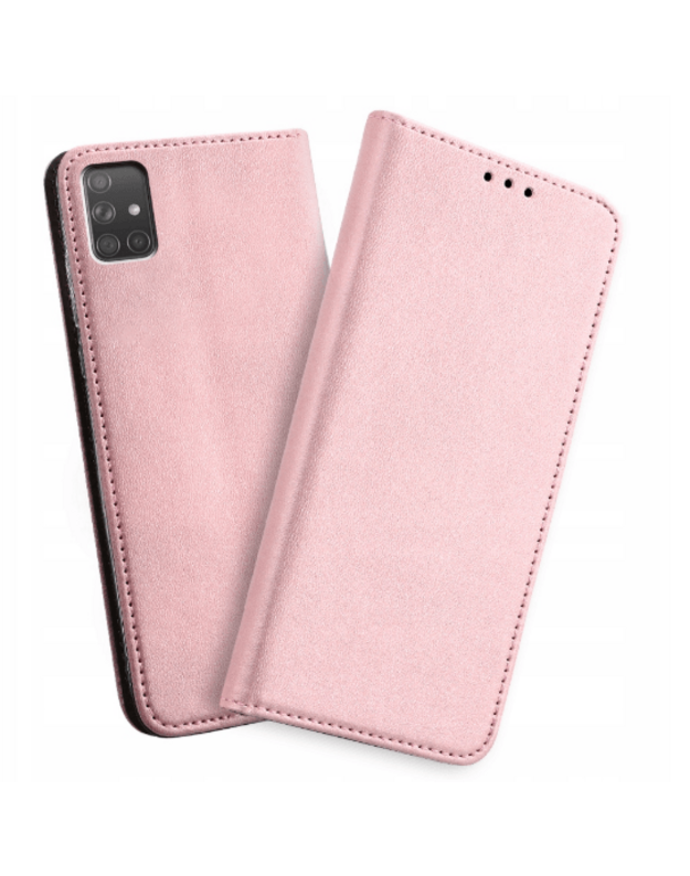 Telefono dėklas SAMSUNG GALAXY A71 ATVERČIAMAS DĖKLAS MOCCO SMART MAGNETIC EKO ODA ROŽINIS
