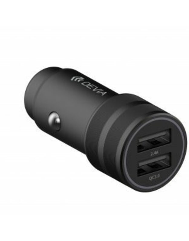 Automobilinis įkroviklis Devia Traveller su 2 USB jungtimis (Quick Charge 3.0+USB 2.4A) juodas 