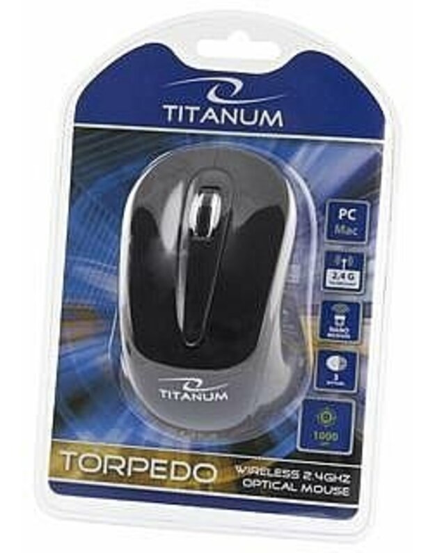 TITANUM TM104K TORPEDO - Bevielė optinė pelė 3D |2.4 GHz|1000 DPI|Juoda 