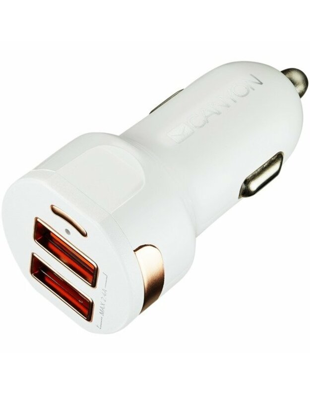 Automobilinis įkroviklis „Canyon“ universalus 2xUSB automobilinis adapteris, įėjimas 12–24 V, išvestis 5– 2,4 A