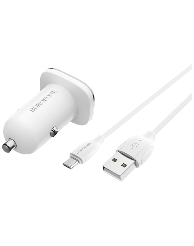 Automobilinis įkroviklis Borofone BZ12 USB + microUSB (2.4A) baltas