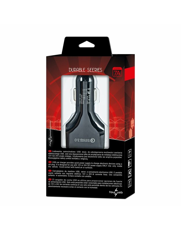 Automobilinis įkroviklis 7A QC 3.0 USB įkroviklis automobiliui 4xusb juodas