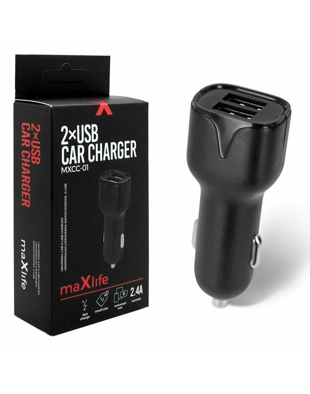 Automobilinis įkroviklis Maxlife MXCC-01 2xUSB Fast Charge 2.4A