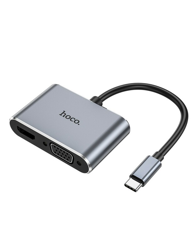 Adapteris Hoco HB30 Type-C to HDMI+VGA+USB-A3.0+Type-C pilkas