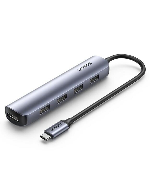 Adapteris Ugreen CM417 USB-C to 4xUSB-A + HDMI pilkas