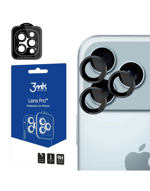 Apsauginis stikliukas kamerai 3mk Lens Pro Apple iPhone 17 Pro/17 Pro Max juodas