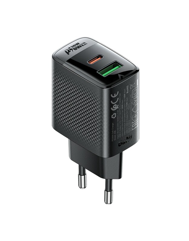 Įkroviklis Acefast A98 30W GaN USB-C/USB-A juodas