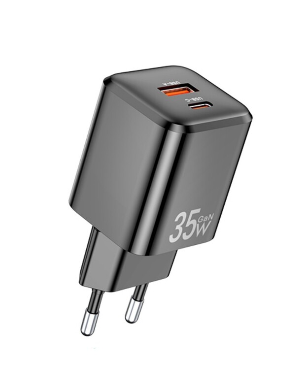 Įkroviklis Awei PD66-EU 35W GaN USB-A/USB-C juodas