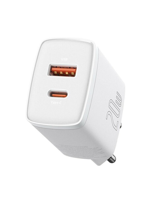 Įkroviklis Baseus Compact Quick Charger 20W USB-C/USB-A baltas CCXJ-B02