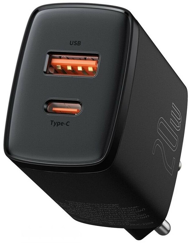 Įkroviklis Baseus Compact Quick Charger 20W USB-C/USB-A juodas CCXJ-B01