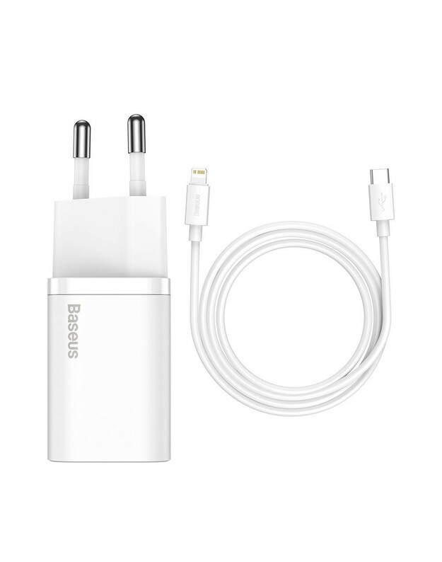 Įkroviklis Baseus Super Si 20W USB-C + USB-C to Lightning cable 1.0m baltas TZCCSUP-B02