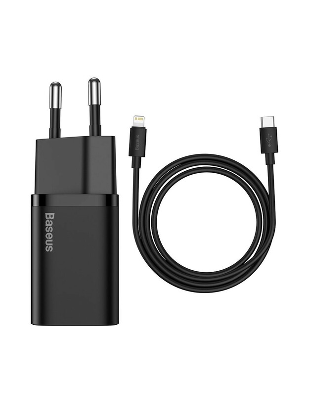 Įkroviklis Baseus Super Si 20W USB-C + USB-C to Lightning cable 1.0m juodas TZCCSUP-B01