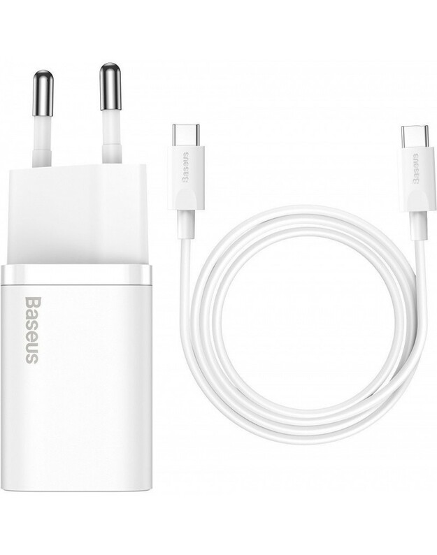 Įkroviklis Baseus Super Si 25W USB-C + USB-C to USB-C cable 1.0m baltas TZCCSUP-L02