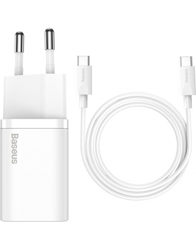 Įkroviklis Baseus Super Si 25W USB-C + USB-C to USB-C cable 1.0m baltas TZCCSUP-L02