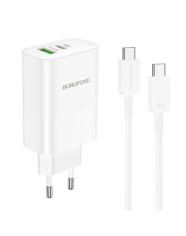 Įkroviklis Borofone BN10 65W GaN USB-C/USB-A + USB-C to USB-C cable 1.0m baltas