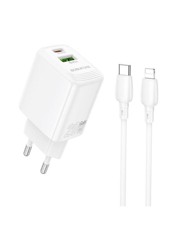 Įkroviklis Borofone BN27 20W USB-C/USB-A + USB-C to Lightning cable 1.0m baltas
