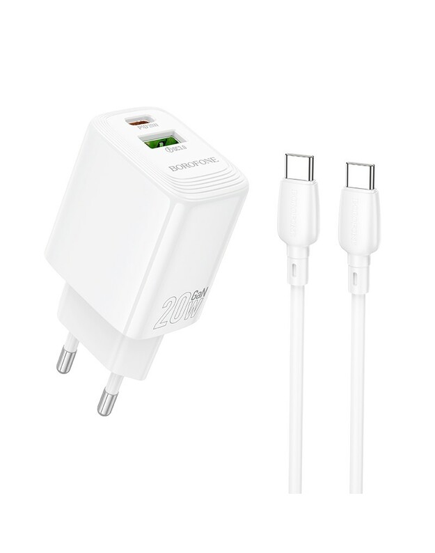 Įkroviklis Borofone BN27 20W USB-C/USB-A + USB-C to USB-C cable 1.0m baltas