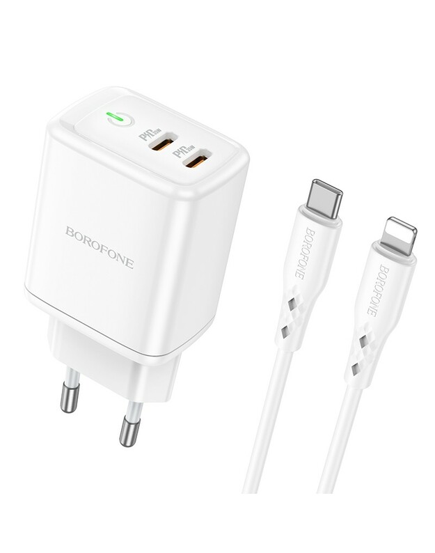 Įkroviklis Borofone BN9 35W 2xUSB-C + USB-C to Lightning cable 1.0m baltas