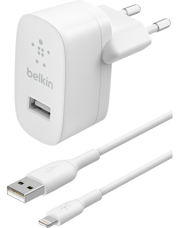 Įkroviklis buitinis Belkin Boost Charge USB-A 12W + Lightning kabelis baltas